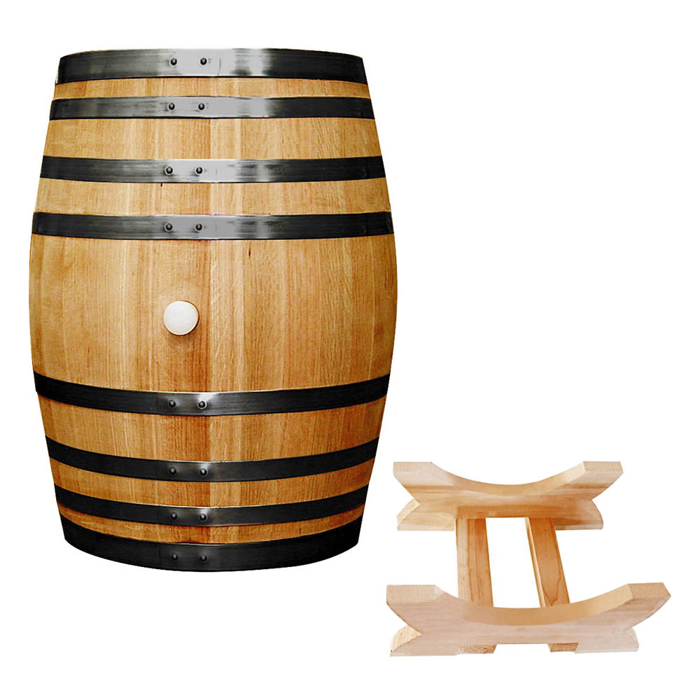 Set butoi lemn masiv dud pentru vin 100 L + Suport