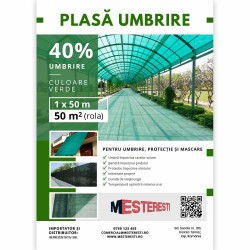 Plasă umbrire 40% 1x50 m tratată UV, 40 g densitate-2