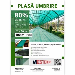 Plasă umbrire 80% 2x50 m tratată UV, 95 g densitate-2