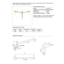 Braț metalic, consolă stâlp iluminat stradal simplu drept 0,5 m-3