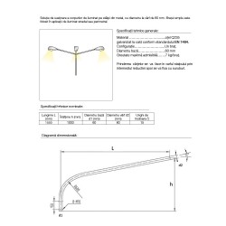 Braț metalic, consolă stâlp iluminat stradal simplu curbat 1,5 m-3