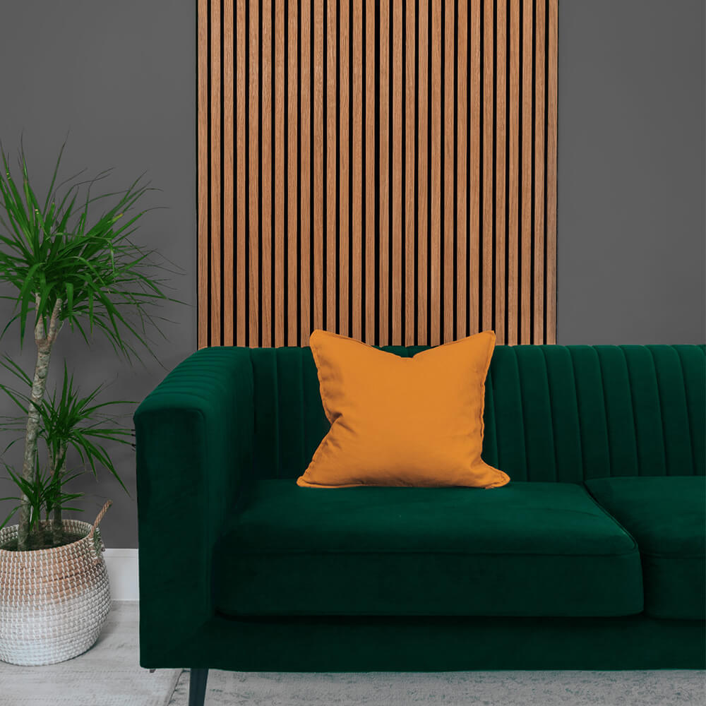 Panou riflaj din lemn de stejar Artemis 280x48 cm suport plută neagră