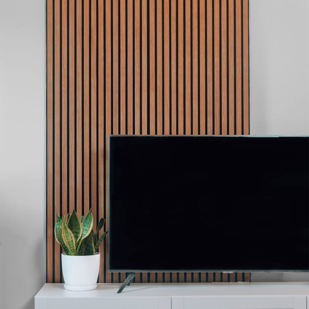 Panou riflaj din lemn de stejar Artemis 280x48 cm suport plută albă