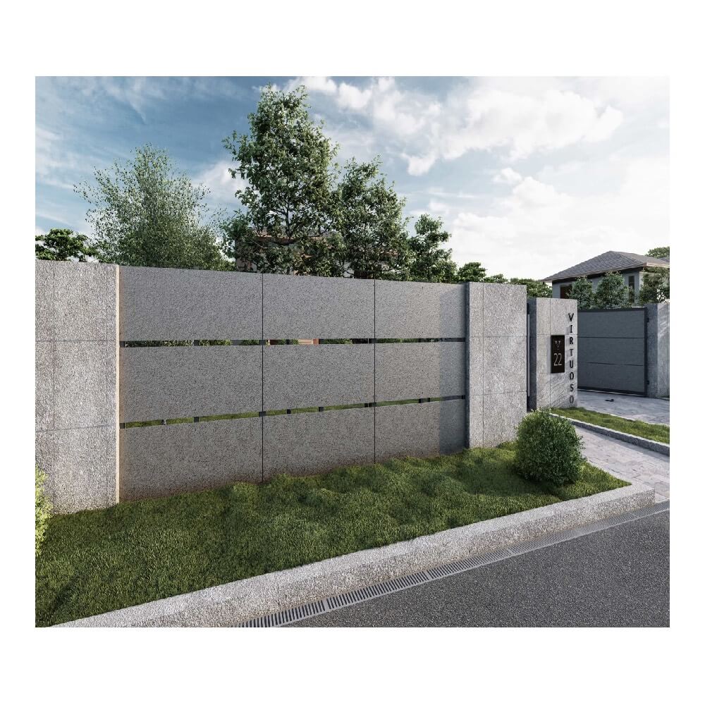 Panou gard din plăci fibrociment Veles Modern, 1,9x2,5 m, gri închis, cu stâlpi