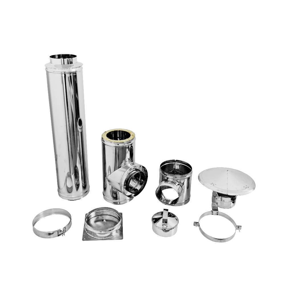 Coș de fum din inox Aden 5 m x 180 mm, așezat pe sol