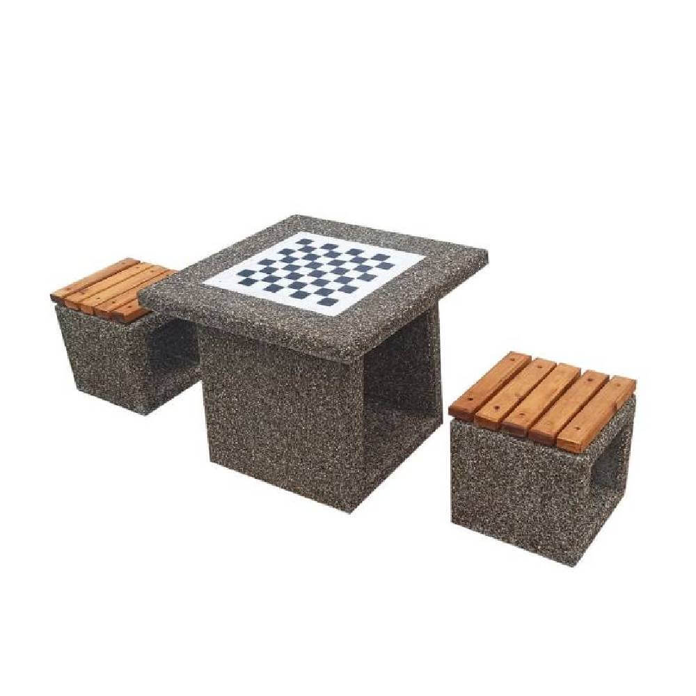 Set masă de șah din beton cu două scaune Lapis