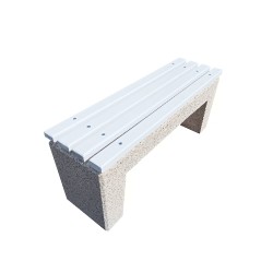 Bancă din marmură albă cu șezut din lemn de stejar Lapis 1,2 m-1