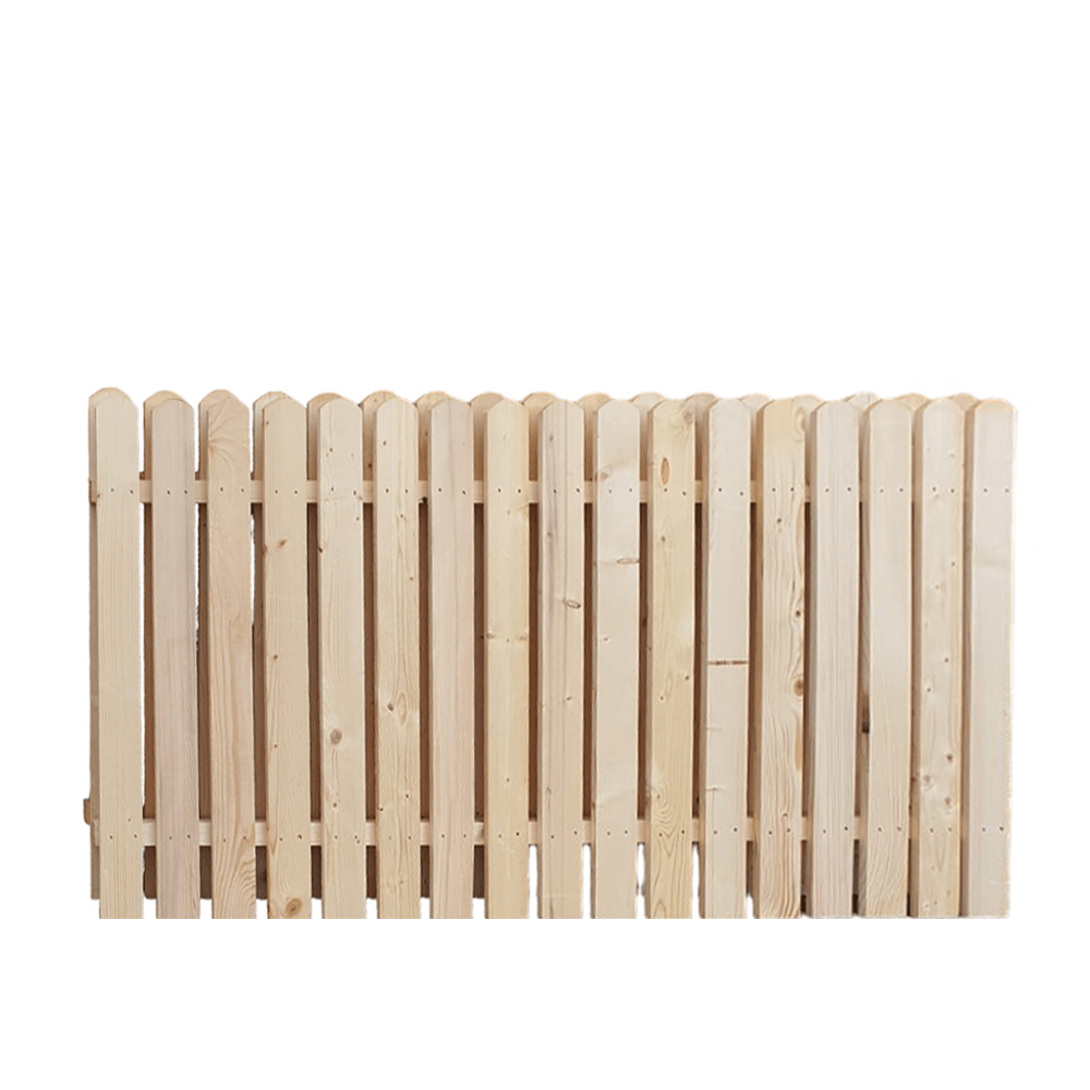 Panou gard lemn rindeluit, nevopsit, cu vârf semirotund – 17 uluci, 1,7x2 m