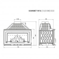 Focar șemineu Kawmet - Rubber din fontă 13,5 kW cu sticlă laterală stânga-8