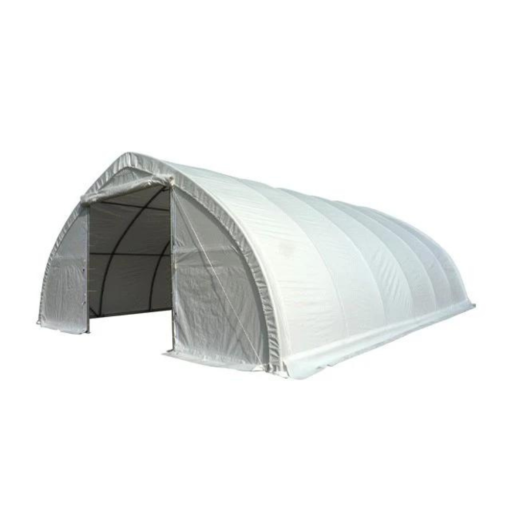 Cort semirotund profesional industrial tip hală 9,15x20 m, diametru țevi 40x70 mm, alb