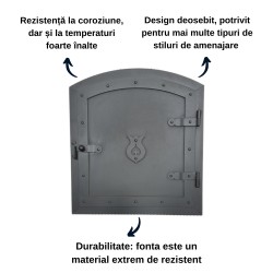 Ușă pentru cuptor din fontă fără geam Harra, 51,5x46,5 cm, neagră-2