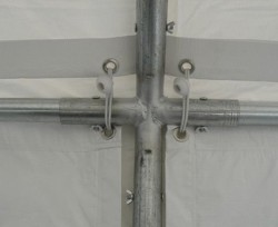Cort expozițional evenimente alb - roșu Delta 3x4 m cu structură metalică 38 mm, prelată UV 500 g / mp-6