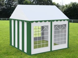Cort expozițional evenimente alb - verde Delta 3x4 m cu structură metalică 38 mm, prelată UV 500 g / mp-2