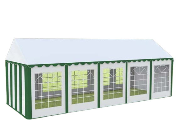 Cort evenimente alb-verde Delta 4x10 m cu structură metalică 38 mm, prelată UV 500 g / mp
