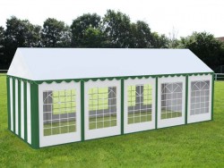 Cort evenimente alb-verde Delta 4x10 m cu structură metalică 38 mm, prelată UV 500 g / mp-2