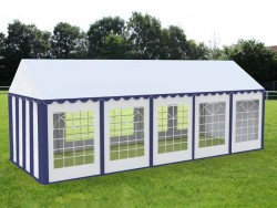 Cort evenimente alb-albstru Delta 4x10 m cu structură metalică 38 mm, prelată UV 500 g / mp-2