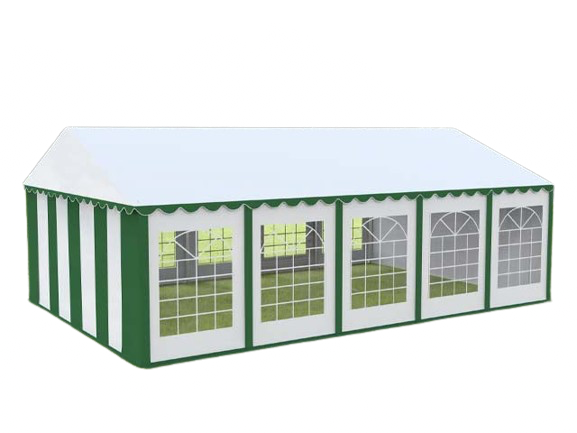 Cort evenimente alb-verde Delta 5x10 m cu structură metalică 38 mm, prelată UV 500 g / mp