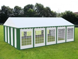 Cort evenimente alb-verde Delta 5x10 m cu structură metalică 38 mm, prelată UV 500 g / mp-2