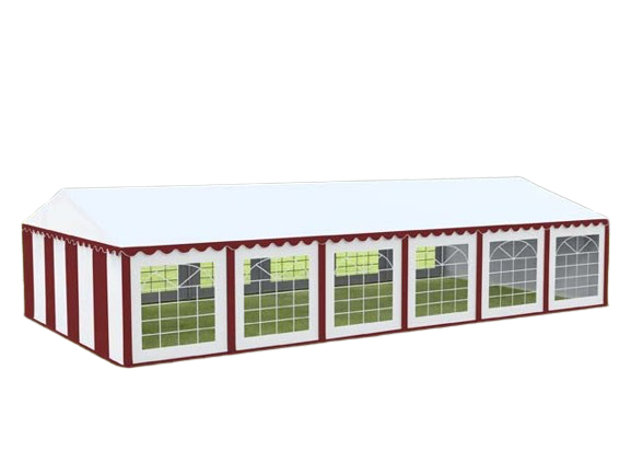 Cort evenimente alb-roșu Delta 6x12 m cu structură metalică 38 mm, prelată UV 500 g / mp