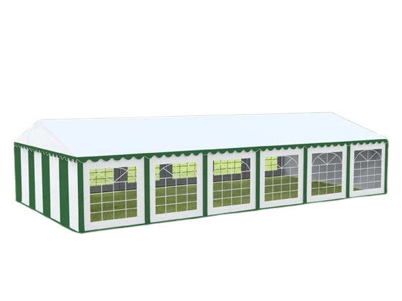 Cort evenimente alb-verde Delta 6x12 m cu structură metalică 38 mm, prelată UV 500 g / mp