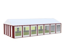 Cort evenimente alb-roșu Delta 6x14 m cu structură metalică 38 mm, prelată UV 500 g / mp-1