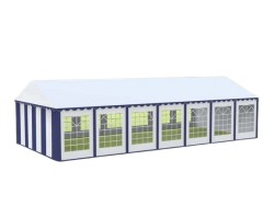 Cort evenimente alb-albastru Delta 6x14 m cu structură metalică 38 mm, prelată UV 500 g / mp-1