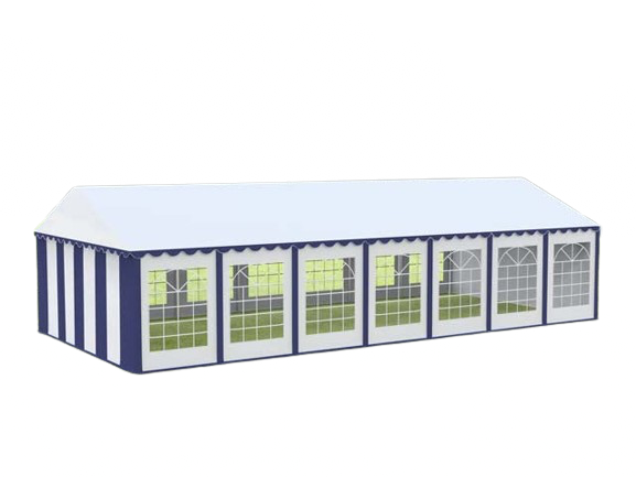 Cort evenimente alb-albastru Delta 6x14 m cu structură metalică 38 mm, prelată UV 500 g / mp