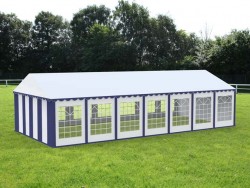 Cort evenimente alb-albastru Delta 6x14 m cu structură metalică 38 mm, prelată UV 500 g / mp-2
