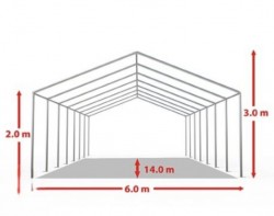 Cort evenimente alb-albastru Delta 6x14 m cu structură metalică 38 mm, prelată UV 500 g / mp-5