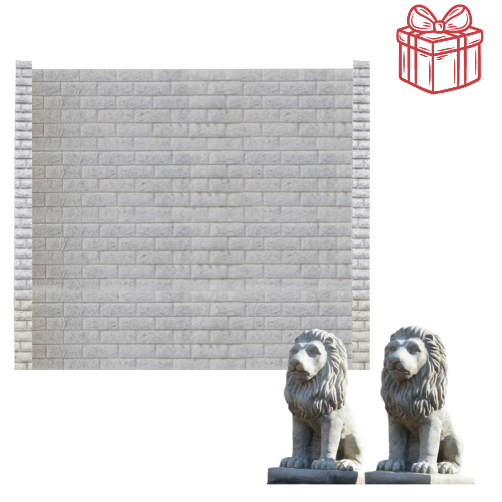 Gard beton finisat Fortress 2 m cu stâlpi cu model + Cadou 2 statuete leu