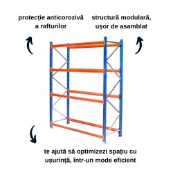 Extensie raft depozit polițe H400 x L126 x A60 cm cu 4 niveluri, nu conține polițe ProLift-2