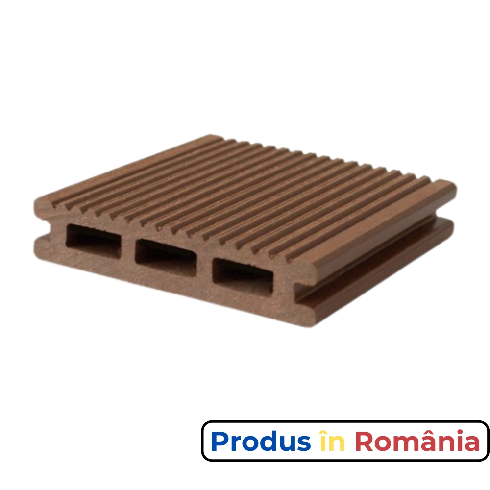 Pardoseală exterioară WPC pentru terase și pontoane 17 x 2,7 x 240 cm Periat o față, Maro roșcat