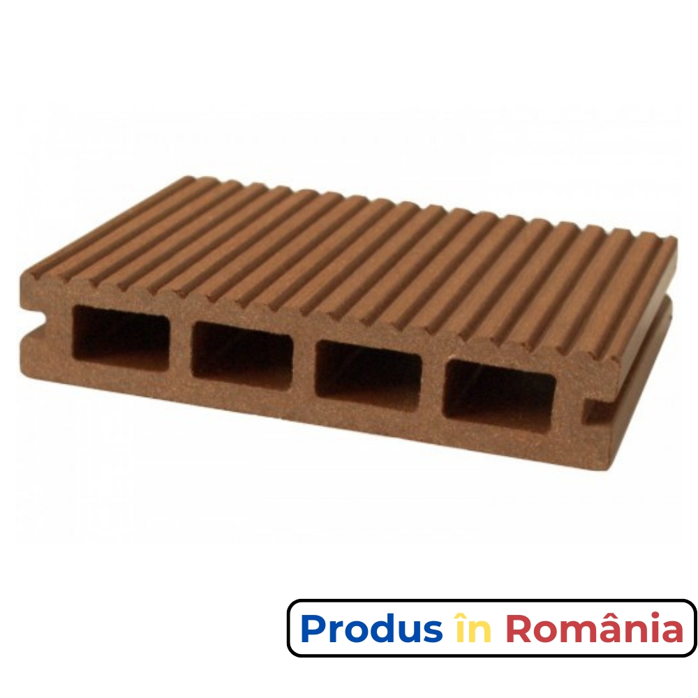 Pardoseală exterioară WPC pentru terase și pontoane 13,5 x 2,5 x 240 cm Periat o față, Maro roșcat