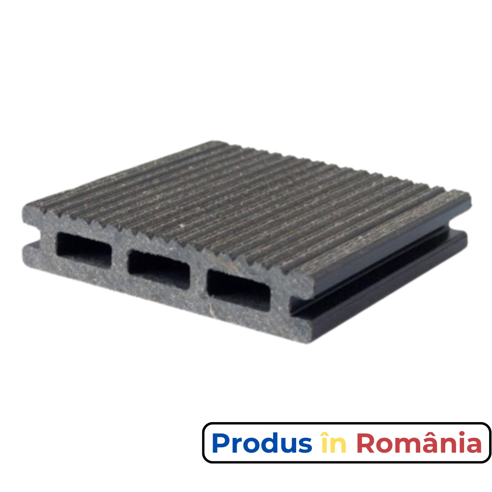 Pardoseală exterioară WPC pentru terase și pontoane 10 x 2 x 240 cm Gri, Periat o față