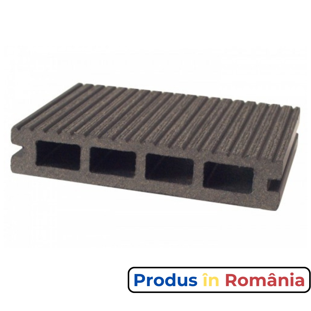 Pardoseală exterioară WPC pentru terase și pontoane 13,5 x 2,5 x 240 cm Gri, Periat o față