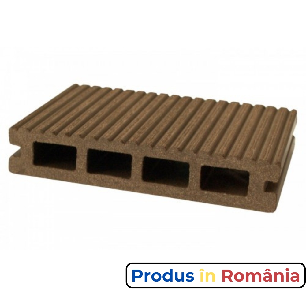 Pardoseală exterioară WPC pentru terase și pontoane 13,5 x 2,5 x 240 cm Periat o față, Maro închis