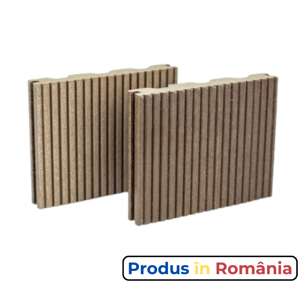 Pardoseală exterioară WPC pentru trafic comercial 12,8 x 18 x 240 cm Periat o față, Maro închis