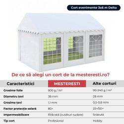 Cort evenimente 3x6 m Delta profesional cu structură metalică 38 mm, prelată UV 500 g / mp-3