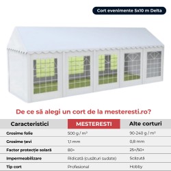 Cort evenimente 5x10 m Delta profesional cu structură metalică 38 mm, prelată UV 500 g / mp-3