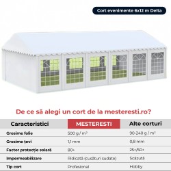 Cort evenimente 6x12 m Delta profesional cu structură metalică 38 mm, prelată UV 500 g / mp-3
