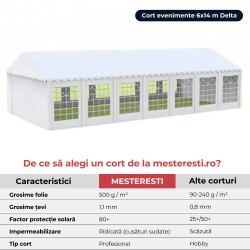 Cort evenimente 6x14 m Delta profesional cu structură metalică 38 mm, prelată UV 500 g / mp-3