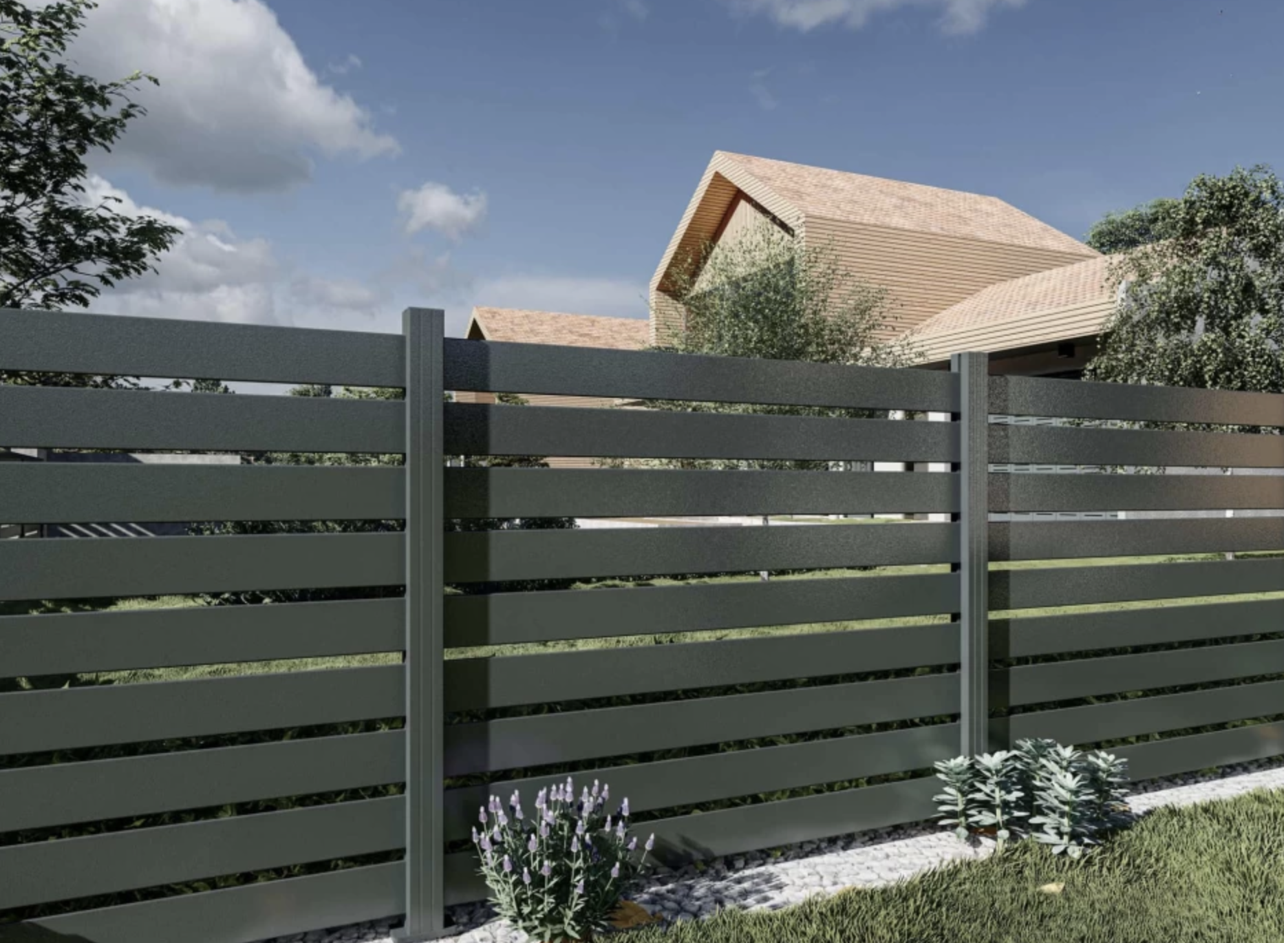 Gard aluminiu tip panou Amir, cu stâlpi, 1,5x2 m, Gri antracit