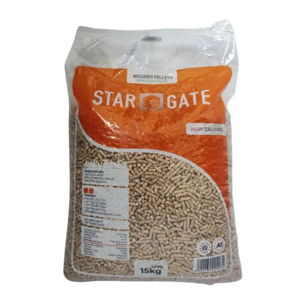 Peleți rumeguș mixt Star Gate, Clasa A1, 15 kg