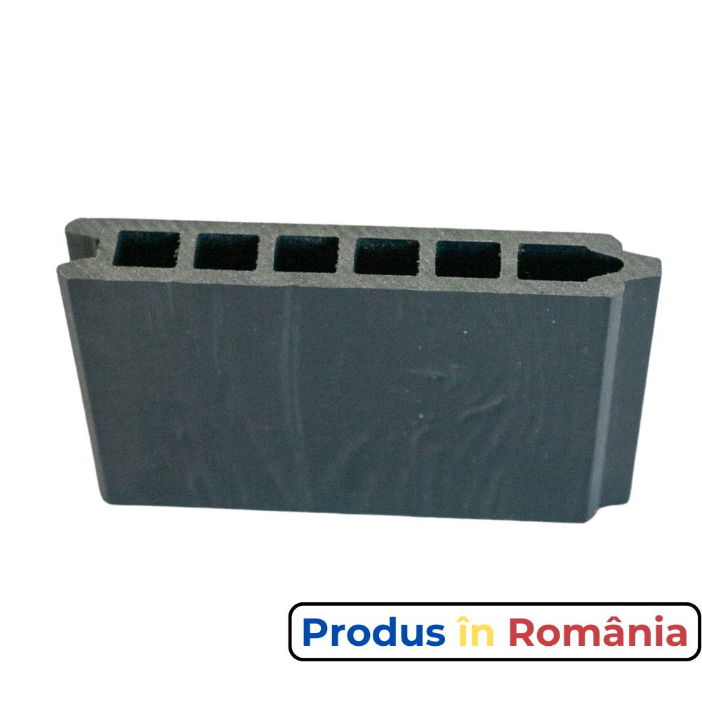 Pardoseală exterioară 3D WPC trafic comercial 14 x 2,1 x 240 cm Periat o față, Gri