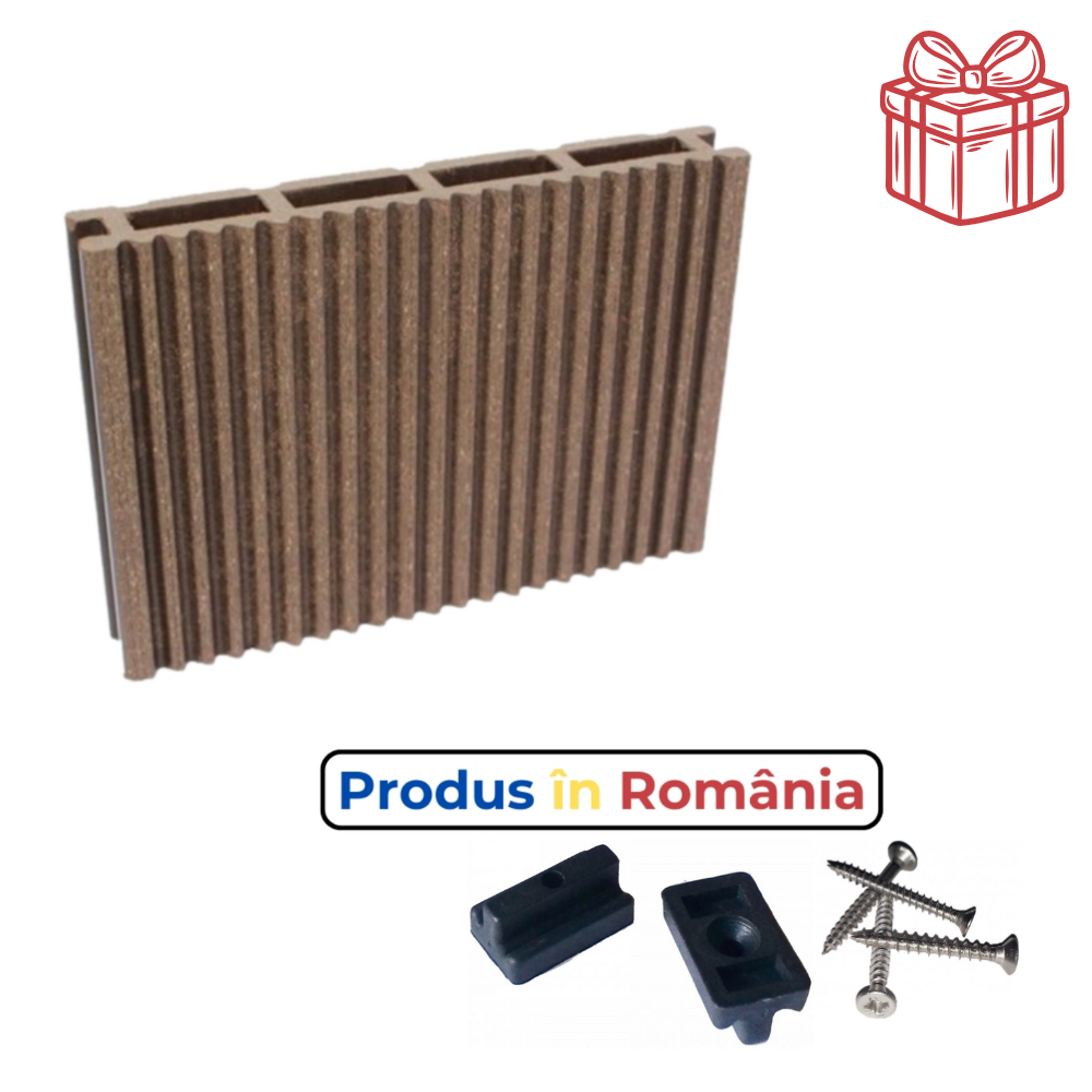 Pardoseală exterioară WPC pentru uz casnic 14 x 2,1 x 240 cm, Periat o față, Maro închis