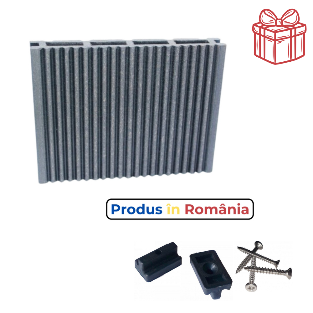 Pardoseală exterioară WPC pentru uz casnic 14,5 x 2,1 x 240 cm Gri