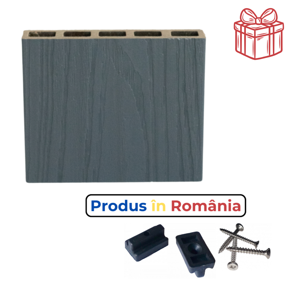 Pardoseală exterioară WPC Elite trafic greu 14 x 2,3 x 240 cm Mat ambele fețe, Gri antracit