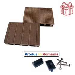 Pardoseală exterioară WPC trafic greu 14,5 x 2,8 x 240 cm Periat o față, Maro roșcat-1