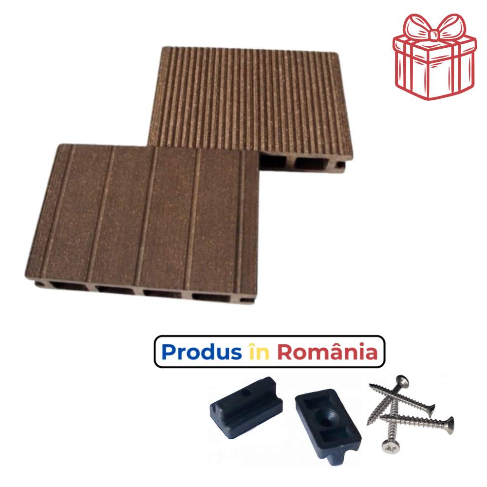 Pardoseală exterioară WPC trafic greu 14,5 x 2,8 x 240 cm Periat o față, Maro roșcat