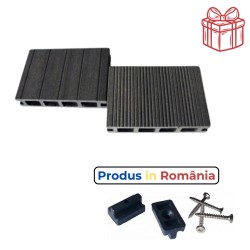 Pardoseală exterioară WPC trafic greu 14,5 x 2,8 x 240 cm Periat o față, Gri-1